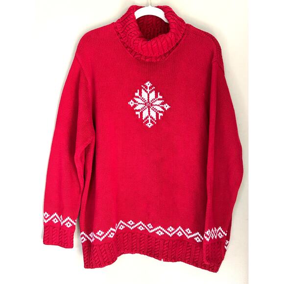 Vintage Ralph Lauren Red Turtleneck Holiday Sweater Snowflake Cotton Size 2X - Picture 1 of 10